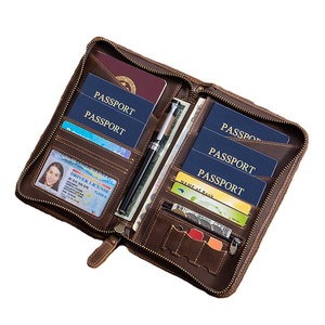 Portefeuilles <span class=keywords><strong>en</strong></span> cuir véritable pour documents de voyage personnalisés pour la famille, avec fermeture éclair, porte-cartes, étui pour passeport, cuir Crazy Horse café - Product Image 1