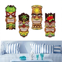 Ensemble de 4 masques Tiki en bois à suspendre au mur, style hawaïen et africain, plaque décorative pour porche, ferme, maison
