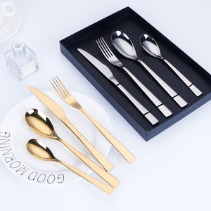 304 Stainless Steel Cutlery <b>Set</b> 4 Piece Knife Fork Spoon <b>Set</b> Durable Home Dining Party Use Gold Original Steel Color - Product Image 1