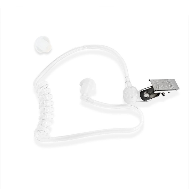 Headset Replacement Transparent Coil Acoustic Air Tube Earplug With Metal Clip for Two Way Radio Walkie Talkie Earpiece