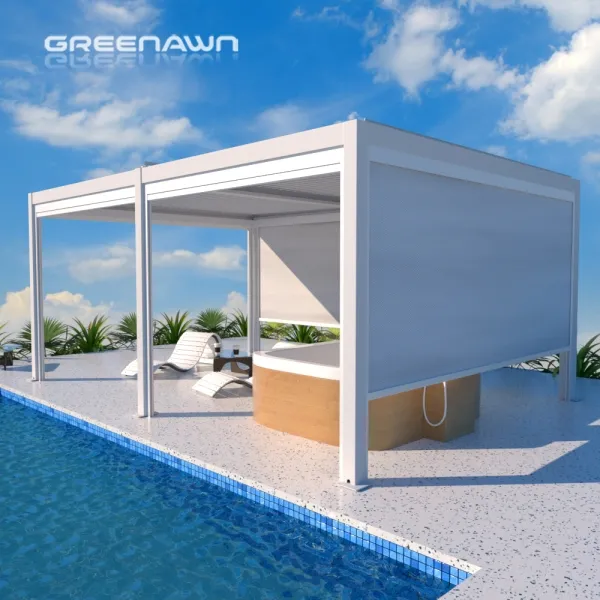Motorised gazebo 2x4 आधुनिक लौवर छत bioclimatic पूरी तरह से स्वचालित एल्यूमीनियम मंडम आउटडोर चंदवा के लिए
