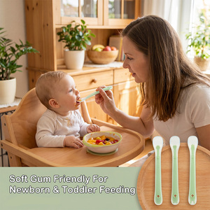 Cuchara de Silicona Suave de Grado Alimenticio <span class=keywords><strong>para</strong></span> Bebés, con Lindo Diseño de Huella de Pata, Libre de BPA, con Cubierta Protectora Transparente - Product Image 3