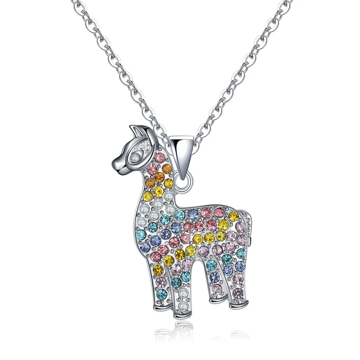 Kalung gradien Alpaca anak-anak, perhiasan liontin berlian hewan lucu pelangi hadiah Festival