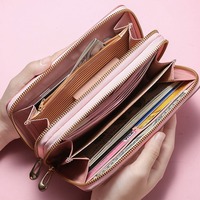 Dompet Panjang Wanita Model Vintage dengan Ritsleting, Bahan Kulit PU, Multifungsi, Dompet Koin Kecil dengan Banyak Slot Kartu