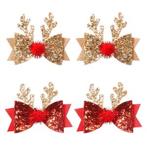 Barrette à cheveux mignonne en forme de cerf avec paillettes et nœud pour enfants et filles, accessoires de mode pour les fêtes - Product Image 4