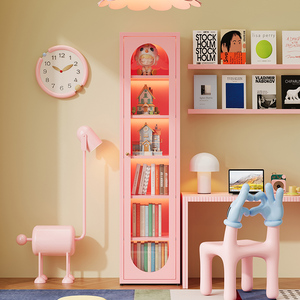 Pink Carbon Steel <strong>Small</strong> Narrow Bookshelf, <strong>Corner</strong> Bookcase Metal <strong>Unit</strong> for Living Room Apartment - Product Image 1