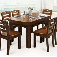 Tables et chaises en bois de style chinois moderne pour restaurant, ensemble rectangulaire en bois massif, table à manger avec 6 chaises