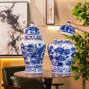 Vase de sol en céramique extra large, fait main, vintage, paysage oriental, pot à gingembre, décoration de luxe pour salon, pot de temple - Product Image 6