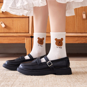Cute Bear Pattern Mid Calf Socks For Girls Cotton Breathable Sweat Absorbing Crew Length Anime Cartoon Style Youth Casual Socks - Product Image 2