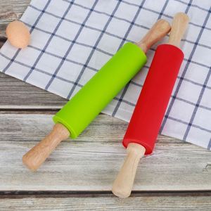Custom Kitchen Gadgets 2024 Kids Mini Medium Large Size Chsristmas Embossed <b>Silicone</b> Solid Wood Rolling Pin for Baking - Product Image 4