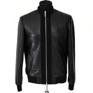 Veste en cuir sur mesure, veste bomber en cuir noir élégante à motif python pour homme, nouveau style imprimé serpent, veste en cuir véritable - Product Image 1
