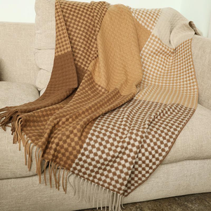 Houndstooth Sofa <b>Throw</b> <b>Blanket</b> with Brown Patchwork Cozy <b>Knit</b> Decorative Bed Cover for Brand Wholesale - Product Image 1
