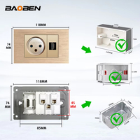 BAOBEN Panneau en aluminium brossé doré, prise murale USB Type C à charge rapide, interrupteur d'éclairage, TV satellite, CAT5, CAT6, norme israélienne
