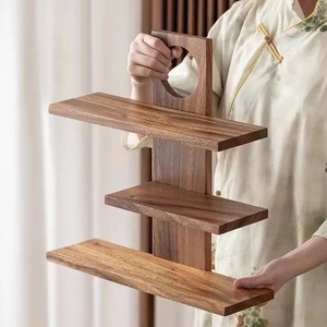 Wooden Multi Tier Display <b>Shelf</b> 40x12x40cm For Tea Set And Plant Storage <b>Desktop</b> Organizer - Product Image 3