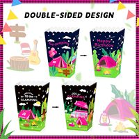 12 boîtes de faveur pour fête de glamping roses, boîtes à popcorn pour fête de glamping, décorations et fournitures pour fête de camping pour filles