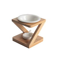 Diffuseur d'huiles essentielles en céramique avec cadre en bambou ajouré floral, support pour bougie chauffe-plat et chauffe-huile d'aromathérapie