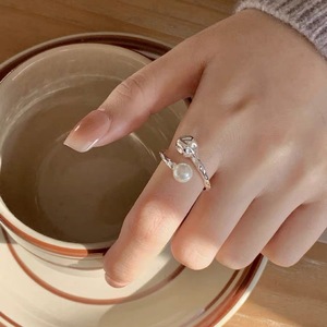Pearl <b>Ring</b> 925 Sterling Silver <b>Open</b> Design Irregular Lava Style Women's Jewelry Everyday Wear - Product Image 2