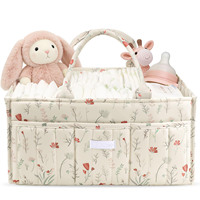 Panier de rangement portable matelassé à motif floral pour couches, organiseur de chambre d'enfant avec séparateurs, panier imperméable avec poignées robustes