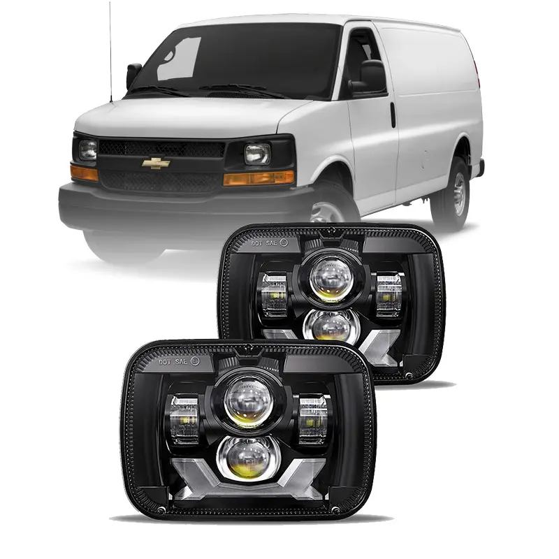 Rechteckiger 5x7 LED-Scheinwerfer für 1996-2017 Chevrolet Express 1500 2500 3500 4500 Zubehör Scheinwerfer für Chevy Cargo Van Teile