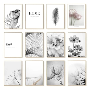 Affiches à fleurs imprimées en <span class=keywords><strong>noir</strong></span> <span class=keywords><strong>et</strong></span> <span class=keywords><strong>blanc</strong></span>, Art mural, plume, pissenlit, photos, peinture sur toile - Product Image 1