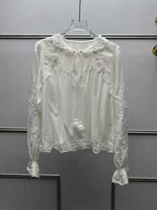 Camisa de Lino y Rayón para Mujer, Estilo Universitario, Blanca, Casual, Corte Regular, Cuello Camisero con Bordado, Estilo Vintage para Verano - Product Image 5