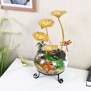 Pecera Redonda de Vidrio con Circulación Automática de Agua, Adorno con Diseño de Loto, Decoración para el Hogar, Regalo - Product Image 2