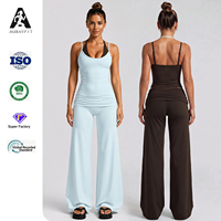 Set Yoga Bernapas untuk Wanita, Warna-Blok Halterneck Dua Potong, Bahan Spandex/Nylon, Rompi Olahraga dengan Pinggang Lipat, Plus untuk Lari