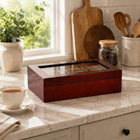 Boîte à thé élégante en bois de pin avec couvercle en verre, organisateur de sachets de thé à compartiments multiples, conteneur de rangement pour la cuisine, cadeau