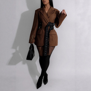 <span class=keywords><strong>Traje</strong></span> de Moda Europeo <span class=keywords><strong>y</strong></span> Americano para Mujer, <span class=keywords><strong>con</strong></span> Lazos Laterales, Cintura Ajustada, Diseño de Parches, Manga Larga, Otoño 2026 - Product Image 4