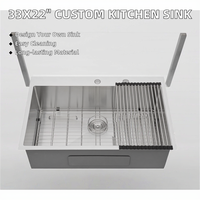 Évier de cuisine domestique Qijiang fait main et personnalisé, style ferme, 33x22 pouces, en acier inoxydable brossé de calibre 16, à montage sur le dessus, simple cuve