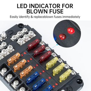 Boîtier de distribution d'alimentation robuste à 12 circuits étanche avec bus négatif sans indicateur LED pour voiture, bateau, camping-car, fourgonnette - Product Image 2