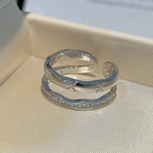 S925 Pure Silver Double-Layer <b>Ring</b> with Niche Design Simple Fashionable French Vintage Geometric <b>Opening</b> Inlay Hip-Hop Style - Product Image 4