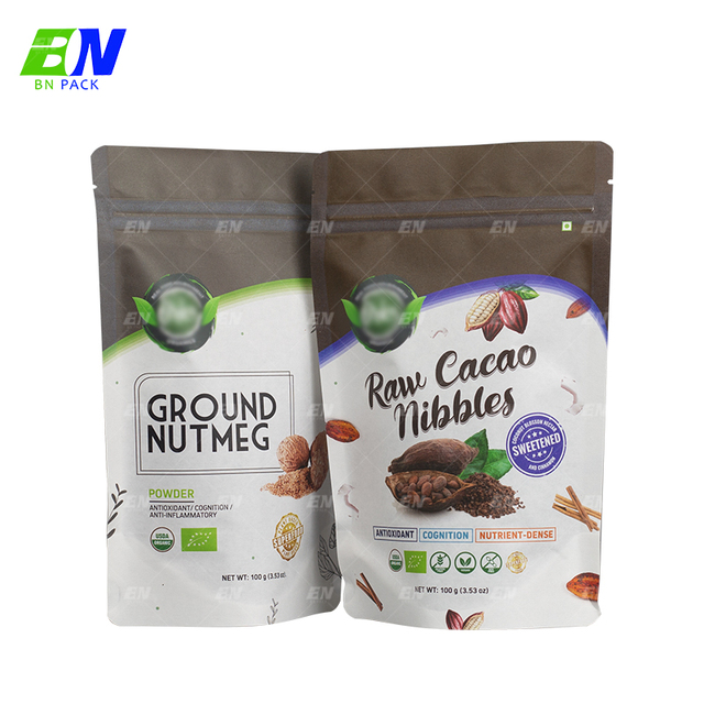 Custom Logo 100% Compostable White Kraft Paper With PLA Bag Eco Friendly Biodegradable Zipper Doypack Stand up Pouch