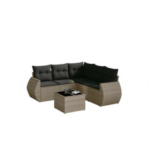 Conjunto de Sofás de Jardín de Ratán Gris, 6 Plazas, Muebles de Diseño Contemporáneo para Exteriores - Product Image 1