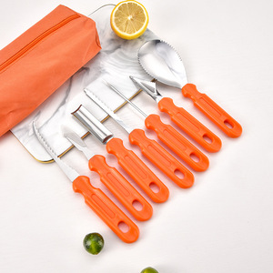 Stainless Steel Pumpkin Carving <b>Knife</b> Set 7 Pieces Serrated Edge Sharp Blades For Halloween Fruit DIY Tools With Storage Bag - Product Image 1