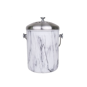 5L Metal Round Bucket Charcoal Filter Compost , Food Waste Trash Can , Stainless Steel Kitchen Compost Bin with Filter Lid