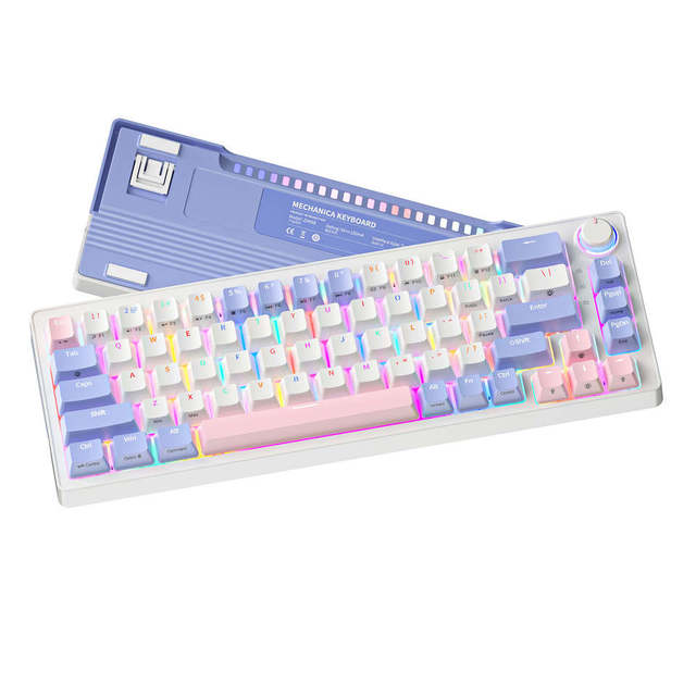 Gaming Keyboard 60% Ergonomic Keyboard With Knob 68 Key Hot-Swap Anti-Ghosting Custom Mini Rgb Backlit Mechanical Keyboard