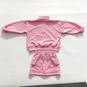 Ensembles de Vêtements pour Enfants en Gros : <span class=keywords><strong>Sweat</strong></span>-shirt en Molleton French Terry à Fermeture Éclair 1/4 et Short Cycliste, Ensemble 2 Pièces Jupe et Sous-vêtements - Product Image 2