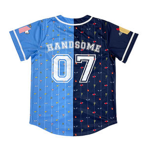 Maillots de baseball rayés classiques personnalisés Patchwork brodé Logo col en V chemises de baseball à poitrine - Product Image 3