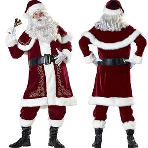 ชุดคอสเพลย์ซานตาคลอสสำหรับผู้ใหญ่ MS Wholesale Deluxe Velvet Xmas พร้อมเครา สำหรับงานปาร์ตี้คริสต์มาส - Product Image 2