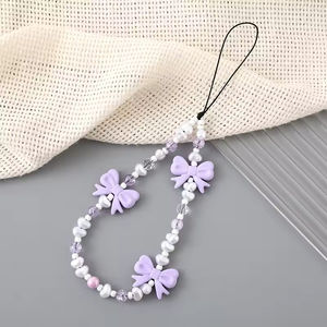 Correa de Moda para Teléfono con Lazo, Corazón, Perlas de Imitación y Cadena de Cuentas, Bonita Correa de Muñeca para Teléfono Móvil, Accesorios Y2K - Product Image 2
