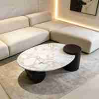 Table basse en marbre au design unique, table de salon moderne en pierre naturelle, table basse ovale de luxe sur mesure