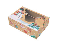 Boîte à biscuits en papier kraft de Noël transfrontalière, boîte à chocolats et bonbons de Noël, boîte à pain d'épices créative à fenêtre ouvrante motif dessin animé