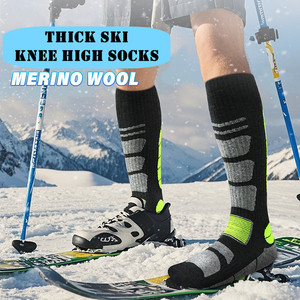 Chaussettes de <span class=keywords><strong>ski</strong></span> mi-hautes en laine mérinos pour hommes et femmes, anti-ampoules, épaisses, en tissu éponge, chaudes, pour le <span class=keywords><strong>ski</strong></span>, la motoneige, l'alpinisme - Product Image 4