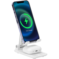 Support de chargeur de téléphone sans fil magnétique Wesdar Factory 5W OVP 5V/2A en ABS 2-en-1 pour smartphone et écouteurs avec réveil