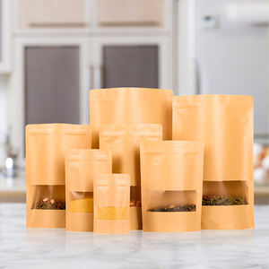 US Warehouse Wholesale Yellow Black White Stand up <strong>Pouches</strong> Recycled Biodegradable Kraft Paper Food Bags with Windows - Product Image 4