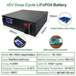 Batería de fosfato de litio de 48 V y 100 Ah, compatible con fabricantes, con soporte para 32 unidades en paralelo, paquete de baterías de iones de litio de 5 kW - Product Image 3
