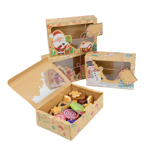 Grande Scatola Ecologica in Carta Kraft per Dolci Natalizi e Regali, con Pupazzo di Neve, Babbo Natale e Biglietto Regalo - Product Image 1