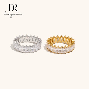 Bague en acier inoxydable plaqué or 18 carats avec zircon <span class=keywords><strong>Ma</strong></span> <span class=keywords><strong>Yan</strong></span>, résistante à l'eau, écologique, OEM/ODM, de style européen et américain, pour femmes, par Dingran - Product Image 1