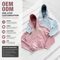 Sweat à capuche zippé personnalisé avec logo brodé vintage délavé, en mélange de coton écologique, coupe ample, style streetwear